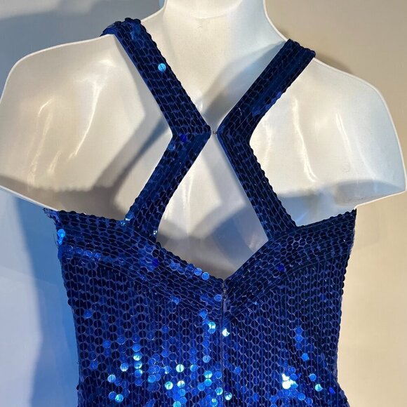 Niteline SZ4 Vintage Blue Halter Cut Sequin Maxi old glamour party timeless prom - Picture 4 of 9